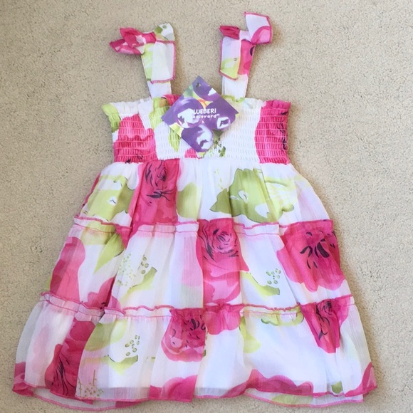 NWT Girls Smocked Pink Floral Tiered Dress 2T 3T 4T 5T Easter
